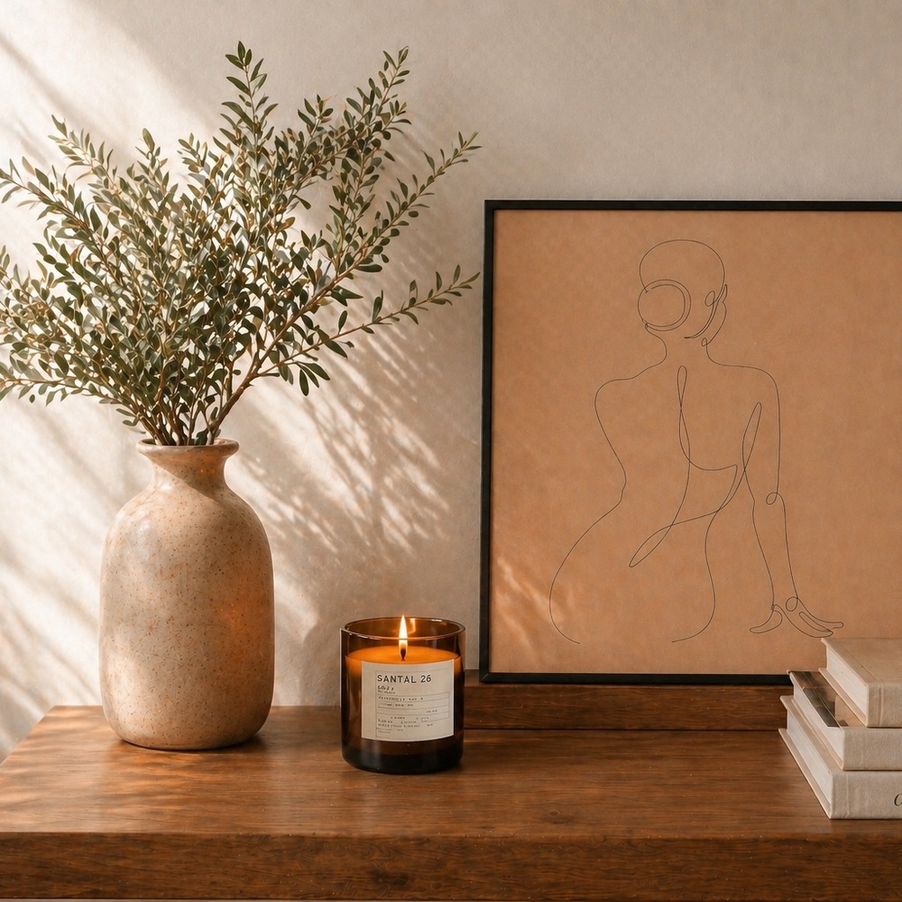 Minimalist Line Art Framed Wall Print in Tan and Black